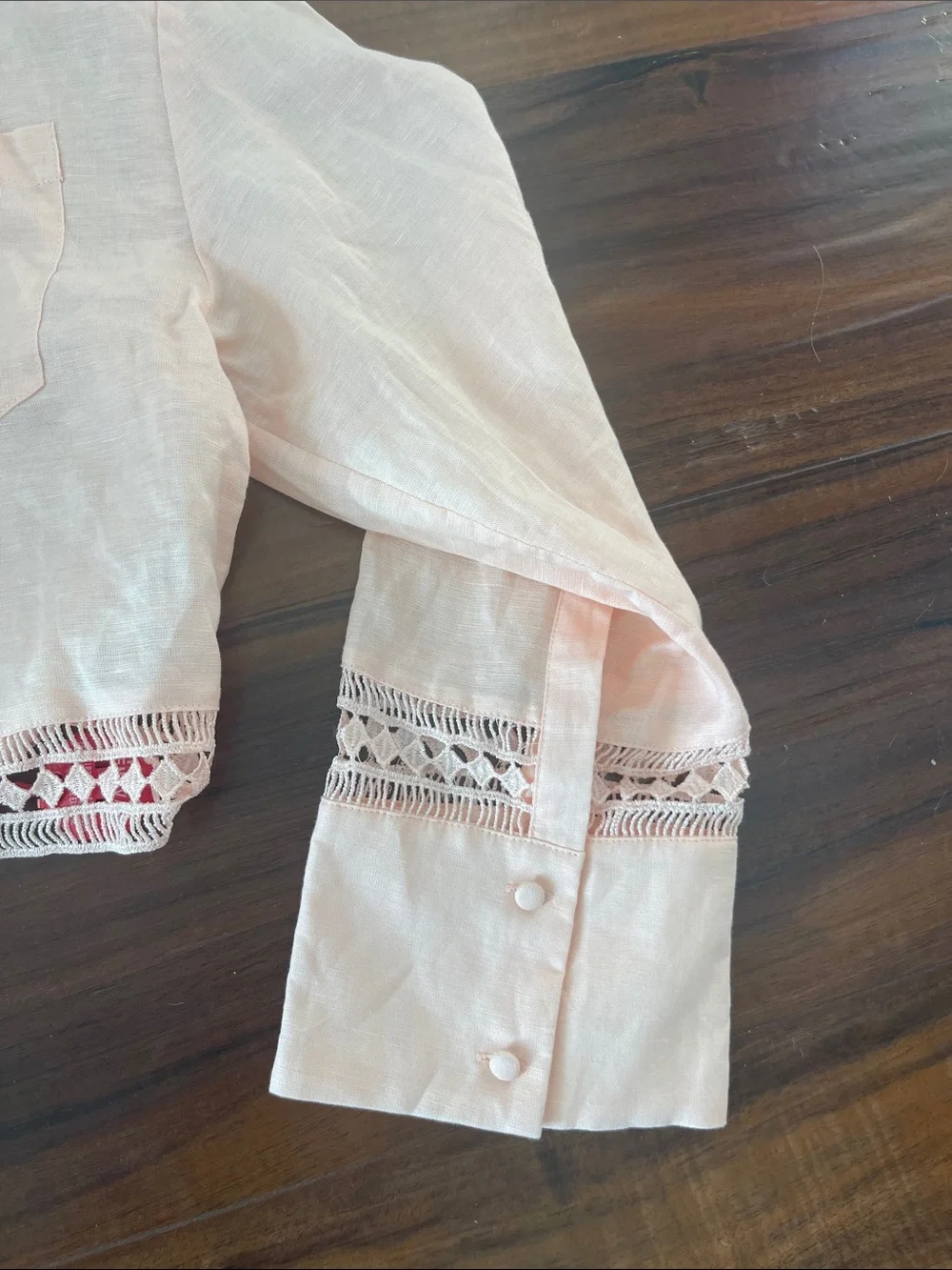 New Elie Tahari Light Pink Cropped Button-Front Shirt with Lace Trim